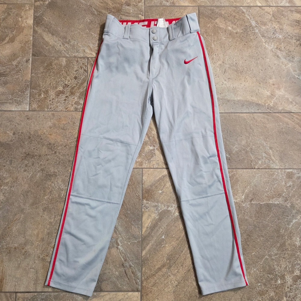 Nike Kids XL Dri-FIT‎ Baseball Pants Grey Red Side Stripe Youth Boys XL